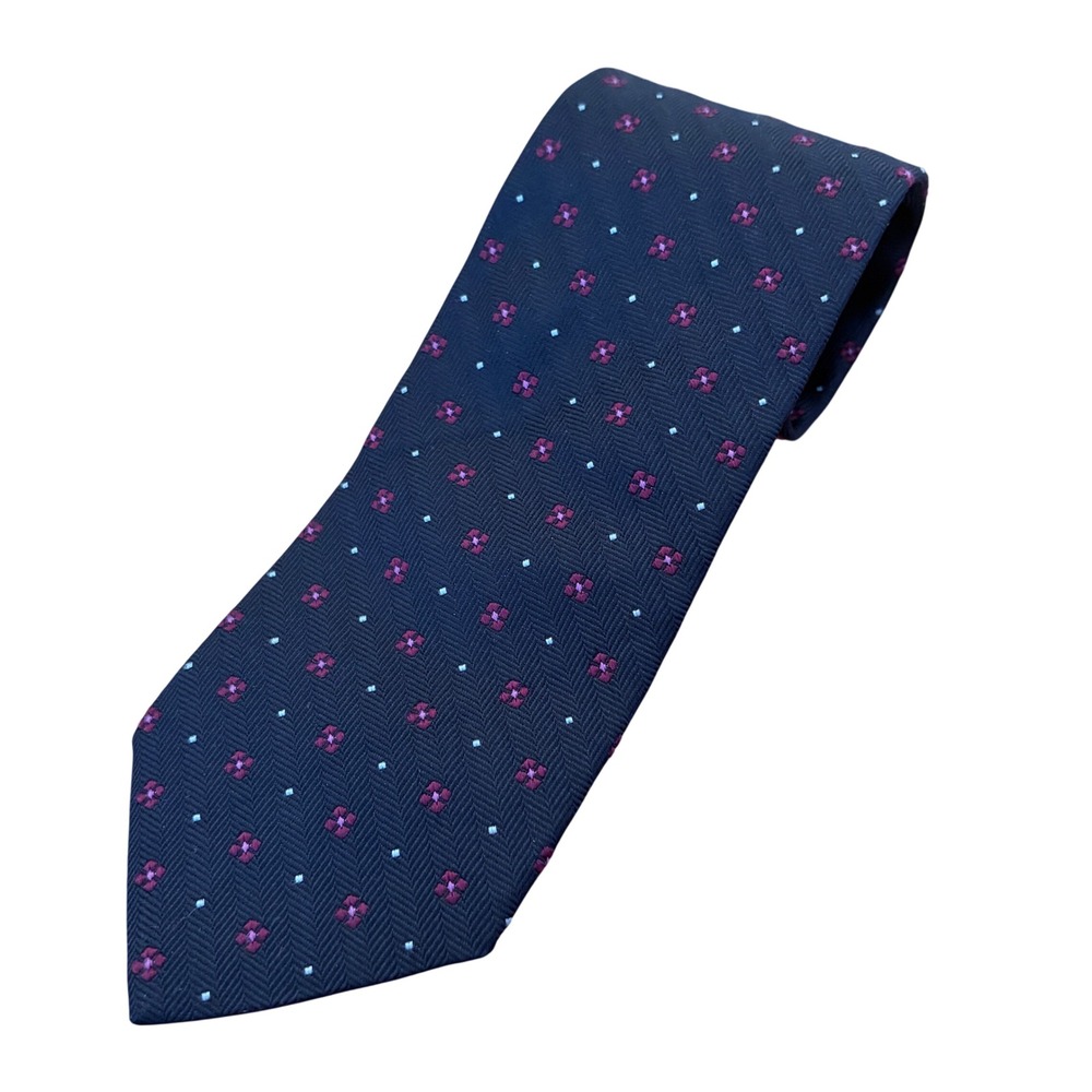 Brooks Brothers Silk Tie Mens Repp Navy Purple Medallion Foulard USA 57.5x3.25"